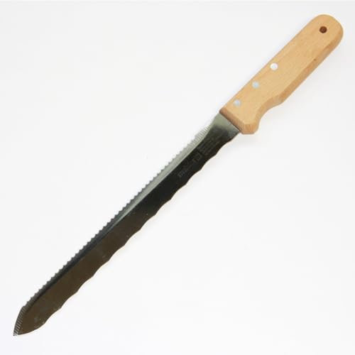 sopomarkt24 Dämmstoffmesser 280mm – Präzises Schneiden von Styropor, Glaswolle, Mineralwolle & Kork – Holzgriff, Klinge poliert mit Säge & Wellenschliff – Für Isoliermaterial, mit Aufhängeloch