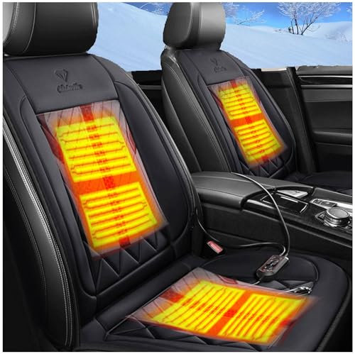 Wizvox 12V Sitzauflage Auto Beheizbar, rutschfest, Hitze Mit ZigarettenanzüNder, Einstellbare Temperatur SitzbezüGesets, füR Fahrzeuge,BüRo,Black