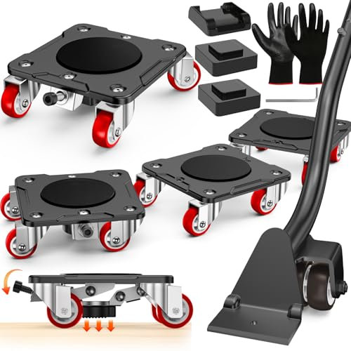 Kit de Transporte de Muebles con Función Parking - Carrito con Estabilizadores,Placa de Acero al Carbono Reforzada,Capacidad 500kg,Colocación Segura y Estable a Largo Plazo de Muebles Pesados (Negro)