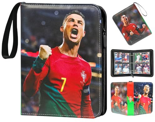 COQOYO Fußball Sammelalbum 4 Taschen Fussball Sammelkarten Album mit Reißverschluss Tragegriff und 50 Hüllen, 400 Karten Sammelmappe Sammelheft Sammelbuch, Sport Karten Heft Mappe Buch Ordner