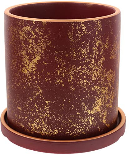 YARNOW Pot De Fleurs en Céramique avec Soucoupe Rouge 17 Cm pour Décoration De Jardin Design Robuste avec Trou De Drainage