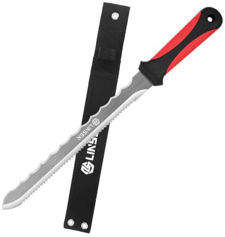 paxlloonge Dämmstoffmesser - Länge 420mm, 280mm Edelstahl Doppelklinge, inkl. Schutzetui - Geeignet für Rohrisolierung, Styrodur, Steinwolle, Dämmwolle und Unkrautentfernung (Rot)