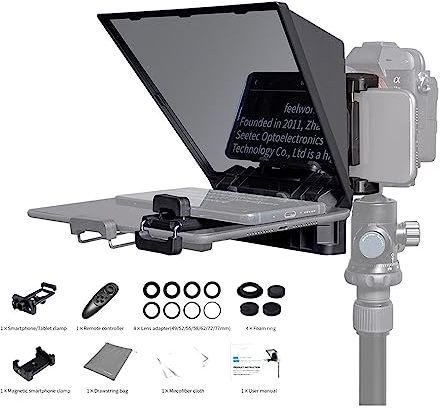 YQVEOT Teleprompter, Tragbarer 8-Zoll-Teleprompter unterstützt unter 8 Zoll Aufnahme per Smartphone/Tablet mit Fernbedienung für Online-Unterricht und Live-Streaming