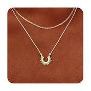 Dochais Kette Sonne Damen - 14K Gold Vergoldet Layering Halskette mit Sun Anhänger, Verstellbar Sonnenkette Goldkette Wasserfest für Frauen Mädchen Geschenke,A