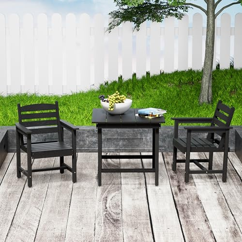 UEV Gartenmöbel-Set 3 teilig - 2 Stühle und 1 Tisch, Outdoor Möbel; Gartenset Gartengarnitur Sitzgarnitur aus HDPE; Für Garten Terrasse Draußen Schwarz