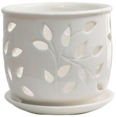 CUCUFA Ceramic Plant Pots, 5 Inch Orchid Pots with Drainage Holes and Saucer, Flower for Home, Ceramic Garden Flower
