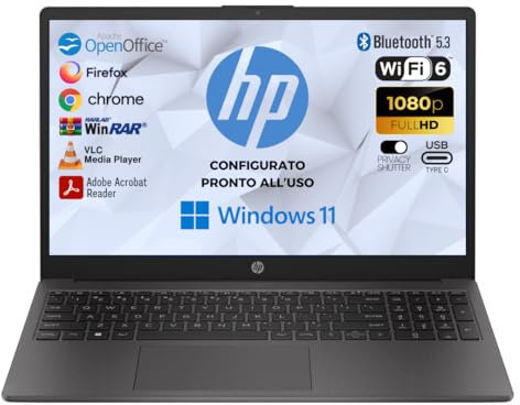 HP Portátil 250 G10 de 15,6 pulgadas FHD, Intel i3-N305, 16 GB de RAM DDR4, SSD 512 GB, Windows 11 Pro, software preinstalado, Wi-Fi, HDMI, USB-C, portátil listo para usar