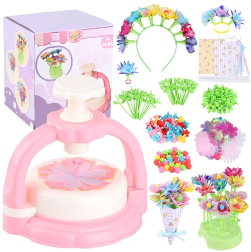iulrtba DIY Blumen Bastelset Kinder, Basteln Mädchen 4-10 Jahre | DIY MädchenSpielzeug Stoff Blumen Bastel Set, Blumenpresse für Kinder Weihnachten Geburtstag Kindertag Geschenke