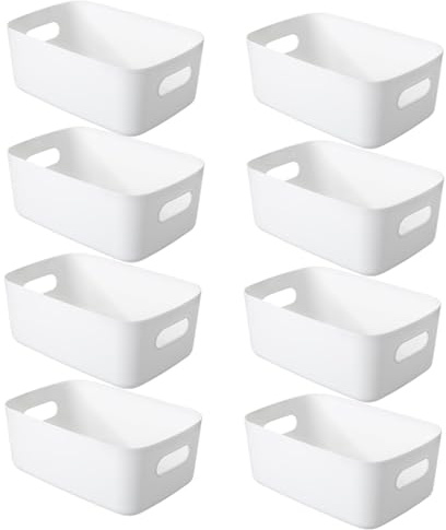 APKOL 8 Stück Weiß Aufbewahrungsbox Kunststoff, 30x20x12 cm Aufbewahrung | Kunststoffbox, Aufbewahrungskorb mit Griffen für Küche Badezimmer Regal Desktop Organizer Boxen,Wasserdicht Langlebig