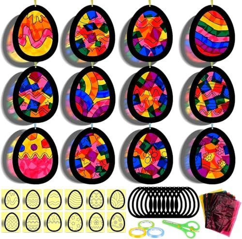 36 Stück Ostereier Basteln Papier Kinder, Oster Ei Fensterbilder Bastelsets Ostern Papier Schneiden Handwerk Papierbasteleien, Kreative DIY Osterdeko Frühling Geburtstag Geschenke