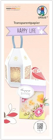 Ursus 5017 00 02 - Transparentpapier Happy Life, 100 Blatt, ca. 27 x 10 cm, 115 g/m², 50 Motive sortiert, einseitig bedruckt, Bastelpapier für Fensterbilder, Laternen & Deko