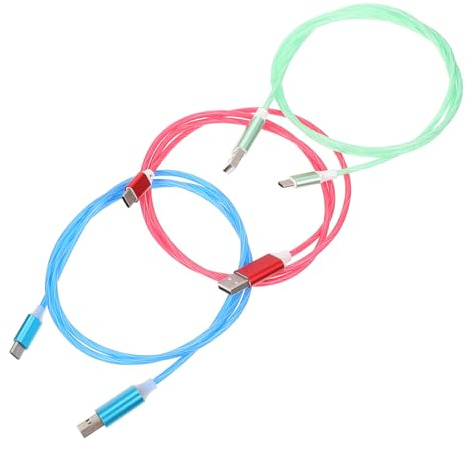 STOBAZA Câbles de Charge USB Type C LED Lot de 3 Effets Lumineux Rouge, Vert et Bleu, Charge Rapide, Compatibles Smartphones et Ordinateurs Portables pour Usage Quotidien