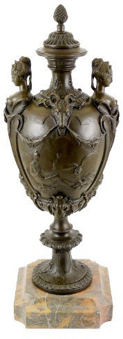 Kunst & Ambiente - Vase aus echter Bronze auf Marmorsockel - Signed - Flammand - Amphore - Exklusive Dekoration - Luxus Vase