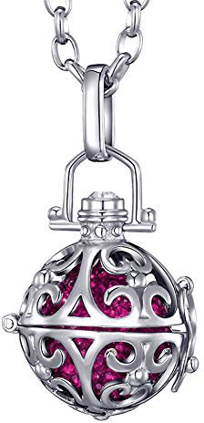 Morella Damen Halskette Edelstahl 70 cm mit Ornament Anhänger und Klangkugel Zirkonia pink Ø 16 mm in Schmuckbeutel