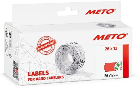 Original Meto Preisauszeichner Etiketten (26x12 mm, 1-zeilig, 6.000 Stück, fluor rot, wiederablösbar, Preisetiketten für Meto, Hutner, Avery, Contact, Sato, Tovel etc.)
