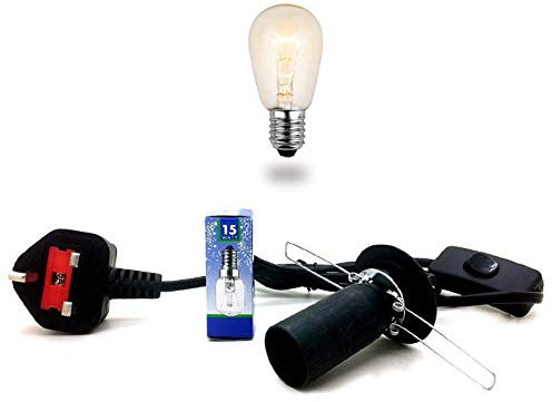 Onex Himalayan Salt Lamp Replacement Incandescent Bulb Lamp Light Fittings 2 Metal Clip - Spare Cable UK 3Pin Plug+Bulb