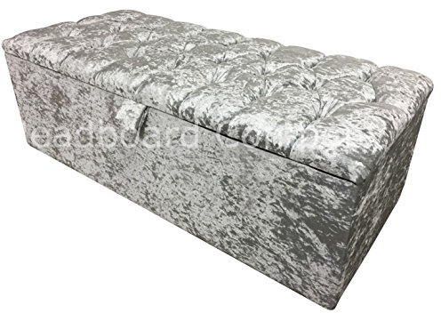 mm08enn Crushed Velvet Large Stylish Crystal Diamante Ottoman Toy Storage & Blanket Box (Grey Silver)