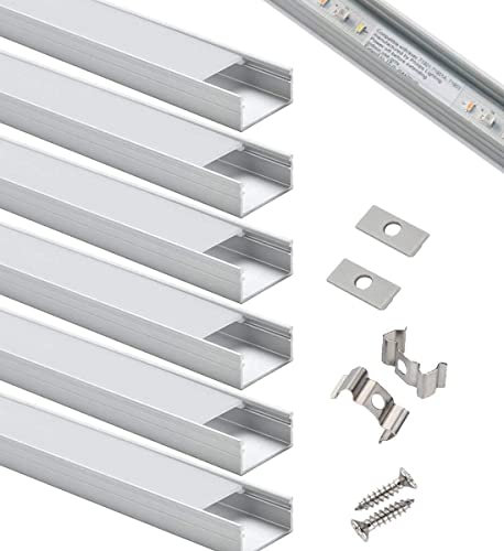 StarlandLed Canal LED en aluminium large,Profil en aluminium 6-Pack avec accessoires de montage complets pour bande LED jusqu'à 16mm, Parfaitement adapté aux bandes Philips Hue LightStrip Plus …