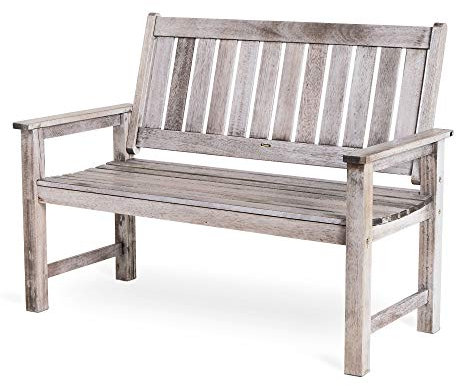 VonHaus Grey Garden Bench - 2 Seater Bench for Garden, Patio & Terrace Outdoor Seating - Hardwood Bench w/ Teak Oil Coating - 120cm Wide Wooden Bench