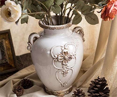 Soyizom Vaso in Ceramica Bianca Rustica Vaso Vintage in Stile Country Francese per mazzi di Fiori, Vaso da Fiori Decorativo in Ceramica Lanciatore — Bianco