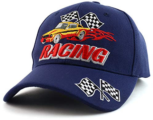 Trendy Apparel Shop Racing 3D bestickte Flamme Auto Race Flag Baseball Cap, Marineblau, Einheitsgröße