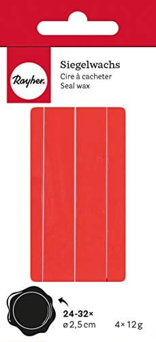 Rayher 32020287 Siegelwachs, klassikrot, 4 Sticks á 12 g, ohne Docht