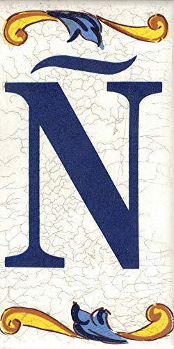 TORO DEL ORO Hausnummern Zahlen und Buchstaben auf Fliesen. Keramik. Craquelé-Stil. Namen und Adressen. Craquelé-Design, mittelgroß, 5 x 10 cm (Buchstabe „Ñ“)
