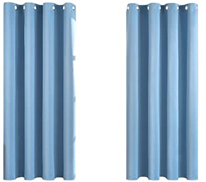 MRTREES Vorhang Blickdicht Gardinen Thermovorhang mit Ösen Verdunklungsvorhang Ösenschal Vorhänge Kurz Modern 160×140cm(H×B) Hellblau 2er Set für Hotels Büros Wohnzimmer Schlafzimmer Kinderzimmer