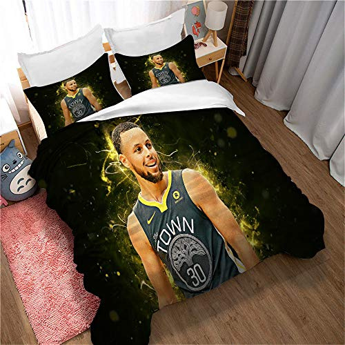 CHAOSE-DEB Basketball Stephen Curry Bettbezug 1-2 Personen Kid Bettbezug 3 Stück Baumwolle Kissenbezüge Mädchen Junge Bettwäsche Set (Stil 05,135 x 200 cm)