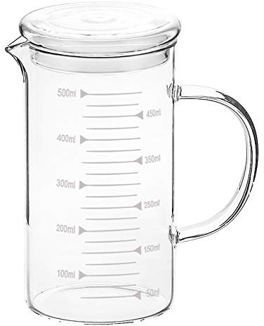 Glass Measuring Cup with Handle 500ml, High Borosilicate Glass Printed Graduated Measuring Beaker Cup for Kitchen Restaurant Heat Resistant Baking Stovetop Microwave Safe Milliliter Measuring Cup Mug