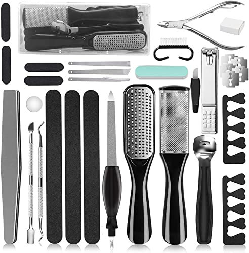 Professionelles Pediküre-Set, 26-in-1 Edelstahl-Fußpflege-Werkzeuge mit Fußfeile und Hornhautentferner für Männer Frauen Reisen