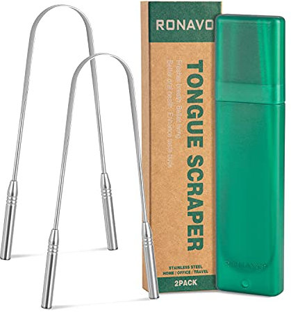 Limpiador de Lengua de acero inoxidable – Raspador Lengua para adultos curar mal aliento, Limpiadores de lengua más frescos en segundos (2 unidades) (U-shaped scrape), RONAVO