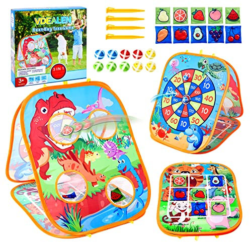 Vdealen Toy Tablero de Dardos de Doble Cara con Bolas Adhesivas, 3, 4, 5, 6, 7, 8 Años, Divertido Regalo para Cumpleaños O Navidad, Juego de Cornhole 3 En 1 para Interiores, Exteriores, Césped, Playa
