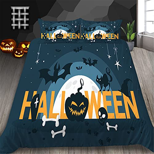 Treer Bettwäsche-Set 3tlg, 3D Drucken Bettwäsche Set Bettbezug Set Weiche Mikrofaser mit Kopfkissenbezug und Reißverschluss Schließung Bettbezug (Halloween,135x200cm)