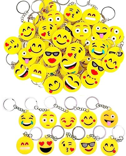 LATERN 100 Pezzi Portachiavi Emoji, 10 Modello Mini Portachiavi Emoji Decorazione Portachiavi Emoticon per Bambini Bomboniere per Feste di Compleanno Riempitrici per Sacchetti per Feste (3,5m x 8,5cm)