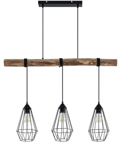 Lindby Pendelleuchte Eldarion (Landhaus, Vintage Rustikal) aus Holz (3 flammig E27) - Deckenlampe Esstischlampe Hängelampe Hängeleuchte Wohnzimmerleuchte