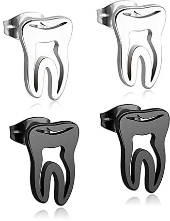 ONLYJUMP 2 Paar Gothic-Edelstahl-Ohrstecker-Set mit lustigen Zähnen für Damen und Herren, personalisierbar, minimalistisch, Punk-Ohrringe, modisches Statement-Schmuck, Geschenk, Arzt, Krankenschwester