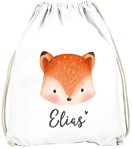 SpecialMe® Kinder Turnbeutel mit Name Bär, Fuchs, Einhorn Tiermotive personalisierte Geschenke Mädchen Jungen Fuchs weiß Unisize