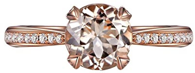 Homxi Verlobung Ring Damen,Rosegold Ringe 750 4 Zinken Rund mit 1.07ct Morganit und Diamant Ringe Verlobung Rosegold Gr 49 (15.6)