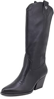 QUEEN HELENA Camperos Stivali a Punta Texani Stivaletti con Tacco Western Cowboy Donna X28-111 (Nero, 39)