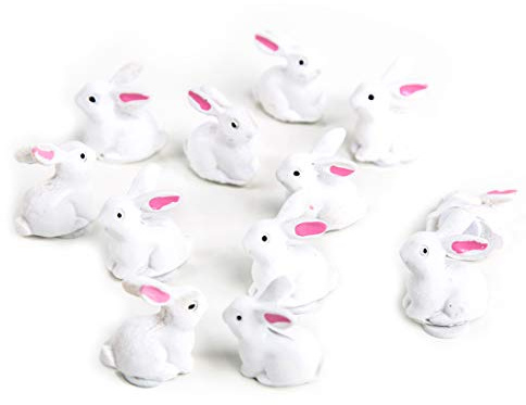 Logbuch-Verlag 12 Mini Osterhasen Figuren weiß rosa - kleine Hasen Miniaturen Osterdeko mit Klebepunkt 2 cm -BEW