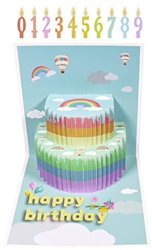Magic Ants Pop Up Geburtstagskarte, 3D Geburtstags Popup Karten, Pop Up Geburtstagskarten für Frauen und Männer (Happy Birthday Regenbogenkuchen)