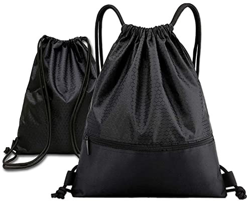 LYQQY Verstellbar Tunnelzug Rucksack, Turnbeutel mit Reißverschluß Wasserdicht, Rucksack mit Kordelzug Große kapazität Kordelzug Turnbeutel für Yoga, Radfahren, Klettern, Laufen, Spielen,Schwarz