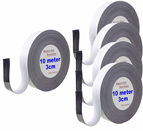 TUKA 50m x 30mm x 1mm Nastro Magnetico per Etichettare, Riscrivibile Ritagliabile Cancellabile Banda Magnetica Segni di Identificazione, per Lavagna Bianca Frigorifero Mensole. 5x10m Bianco TKD9046