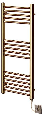 Greened House Electric Brushed Brass Straight Heated Towel Rail 500mm Wide x 1000mm High Flat Towel Radiator