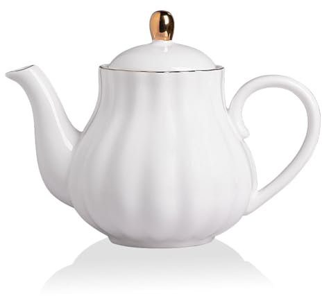 Sweejar Royal Teapot, Ceramic Tea Pot with Removable Stainless Steel Infuser, Blooming & Loose Leaf Teapot - 40 Ounce (White)