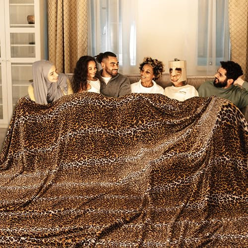 Bnuitland Übergroße Decke mit Leopardenmuster (300 x 300 cm) mit Aufbewahrungstasche, 300 g/m², superweiches Flanell-Fleece, 25,4 x 25,4 cm, riesige Decke, California, extra groß für