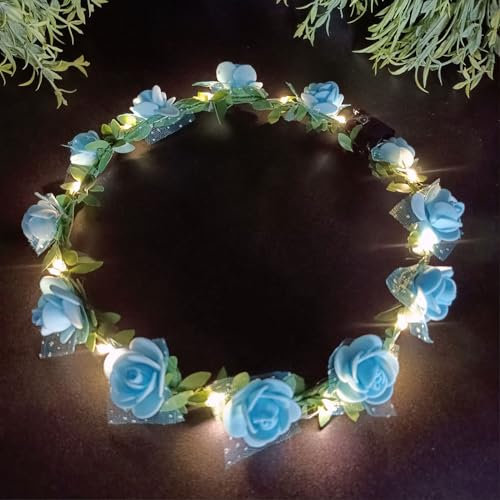 Danolt 10pcs LED Haarschmuck, Led Blumenkranz Haare, Festival Accessoires Geschenke für Frauen, Haarschmuck Oktoberfest Deko Haarkranz Leuchtend Haarreif Led (Blau)