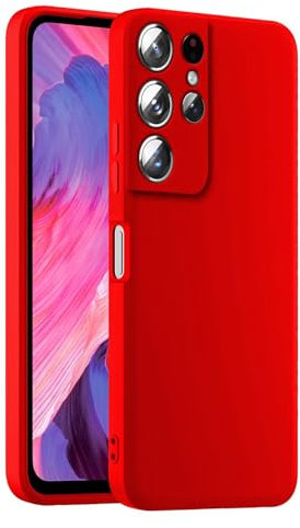 HULLIN Custodia per Telefono in Silicone Colorato, Adatta per Samsung Galaxy S21 Ultra (6.8) - Rosso Cina