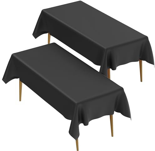 Einweg Tischdecke Schwarze, 2 Stück 137 * 274cm Kunststoff-Tischdecke wasserdichte, Schwarze Tischdecke, Party Tischdecke, Halloween Party, Geburtstags, Hochzeiten Party Bierzeltgarnitur Tischdecke